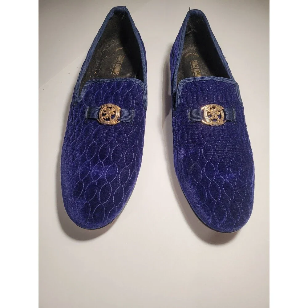 Stacy Adams Mens Blu/ Purp Quilted Velvet Loafers Slip On Gold Medallion 14m